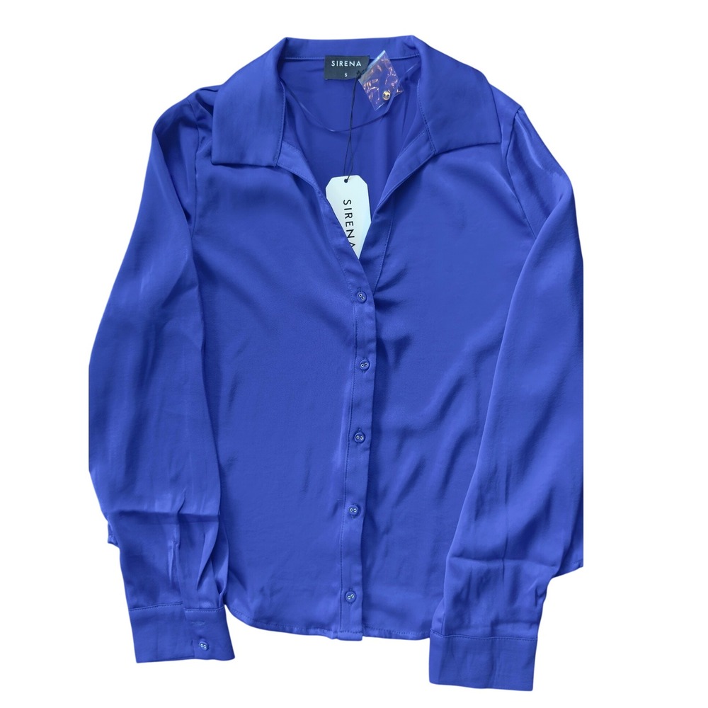 Sirena Button Down Shirt Women S Royal Blue Long Sleeve Blouse‎ HT28187A NEW